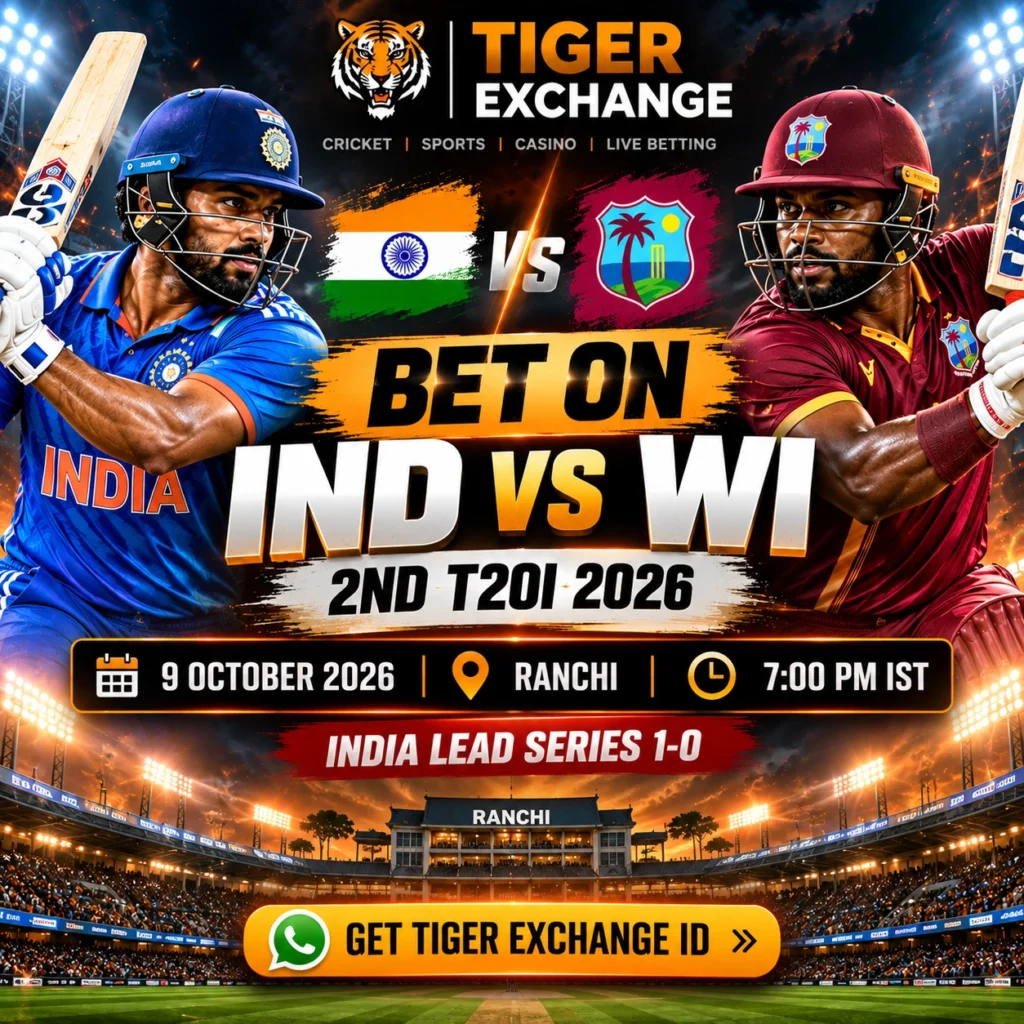 Bet on IND vs WI 2nd T20I 2026 Tiger Exchange